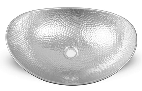 Hand Hammered Aluminum 19 inch Harbor Oval Vessel Bathroom Sink - Nickel